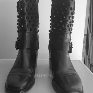 Studded Moto MK Bryn Boots in Black Leather